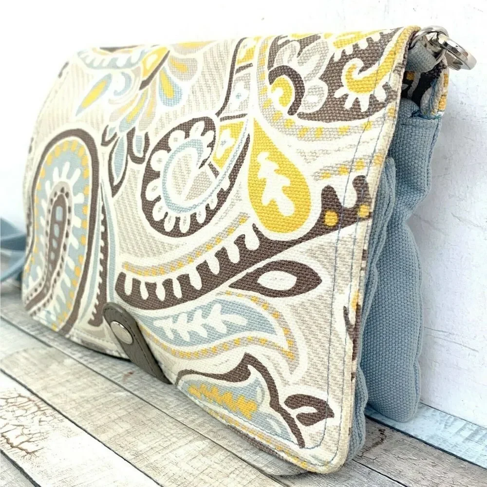 THIRTY-ONE BLUE COLORFUL PAISLEY COTTON FLAP X-BODY SHOULDER BAG HANDBAG PURSE